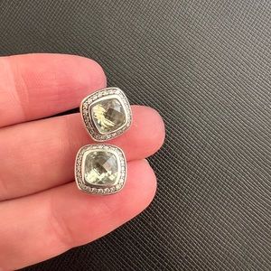 Albion® Stud Earrings in Sterling Silver w/Prasiolite + Pavé Diamonds. Like new.